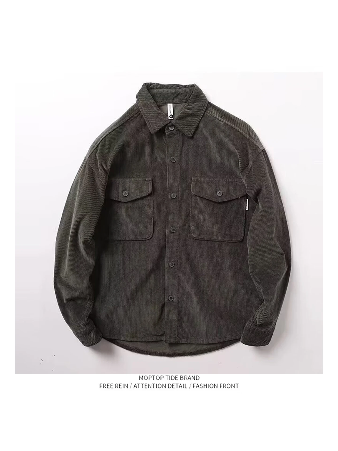 

Mr. WH Spring Autumn Men's Faion Retro Japanese Sle Corduroy Casual irt Collar All-Match Outerwear Long Sve Zipper C...