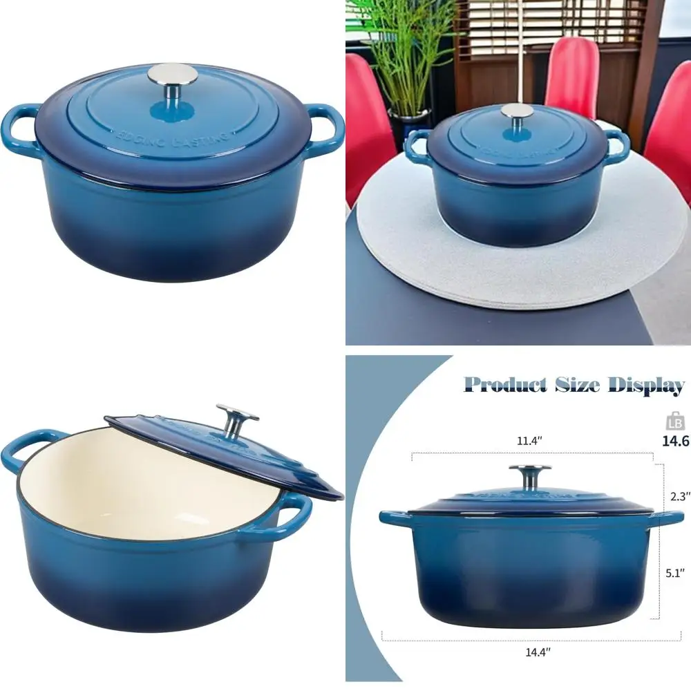 

7-литровая круглая эмалированная чугунная голландская духовка с крышкой, идеально подходит для выпечки хлеба, безопасная в духовке до 500 ° F, Идеально подходит для выпечки и Ro