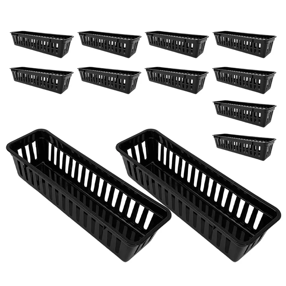 

12Pcs Sleek Plastic Desktop Storage Organizer Basket with Ventilation Holes for Pencils Crayons Markers Colored Pencils