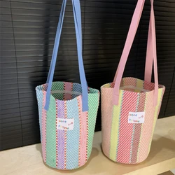 Borse a secchiello da donna lavorate a maglia dolci borsa a tracolla da spiaggia da donna nuova di grande capacità borse da viaggio femminili colorate Casual