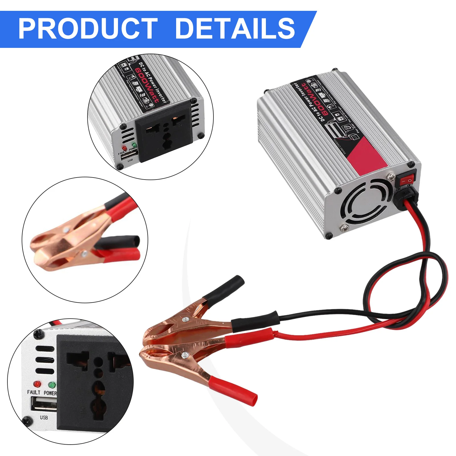 1pc 600W Power Inverter DC 12V To AC 220V Car Inverter With 2 Sockets Solar Inverter Replace Automobiles Parts