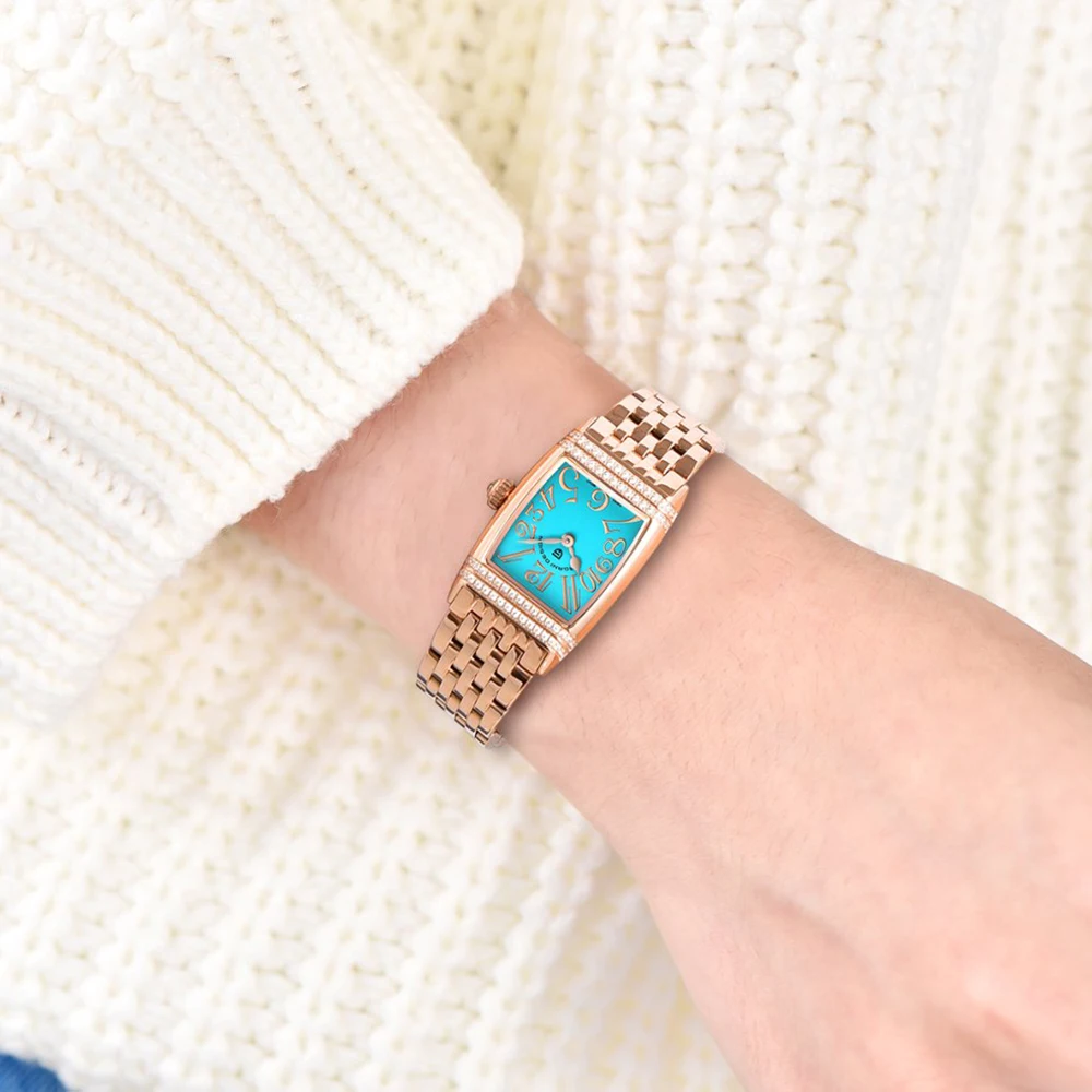 PAGANI DESIGN 럭셔리 브랜드 유럽 미국 스퀘어 쿼츠 시계 방수 스테인레스 스틸 다이아몬드 상감 베젤 여성용 시계