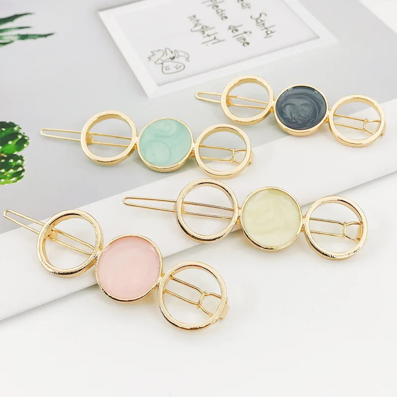 

New side clip temperament metal frog clip hollow geometric hair accessories bangs clip For Women Girls Hairclip Headwear