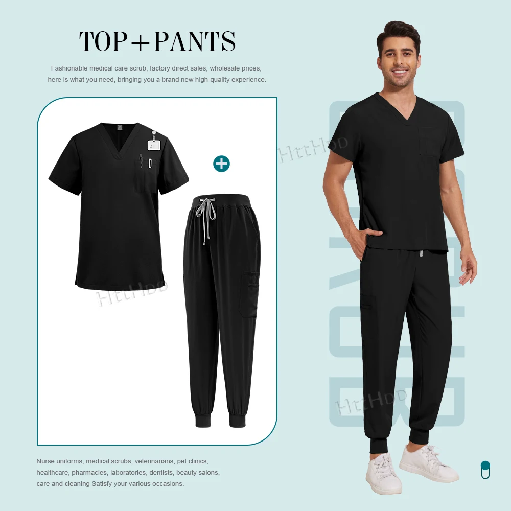 Peelings-Set für Herren, medizinische Uniformen, Stretch-Peeling-Oberteile mit Taschenhose, Krankenschwester-Uniform, Arzt-Operation, Overalls, Schönheitssalon, Arbeitskleidung – Detail 11