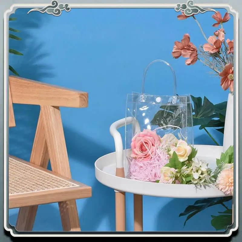 Durable 10Pcs Transparent Gift Bags With Handles Waterproof PVC Shopping Bags For Jewelry Candy Perfume Christmas Gift Wedding D