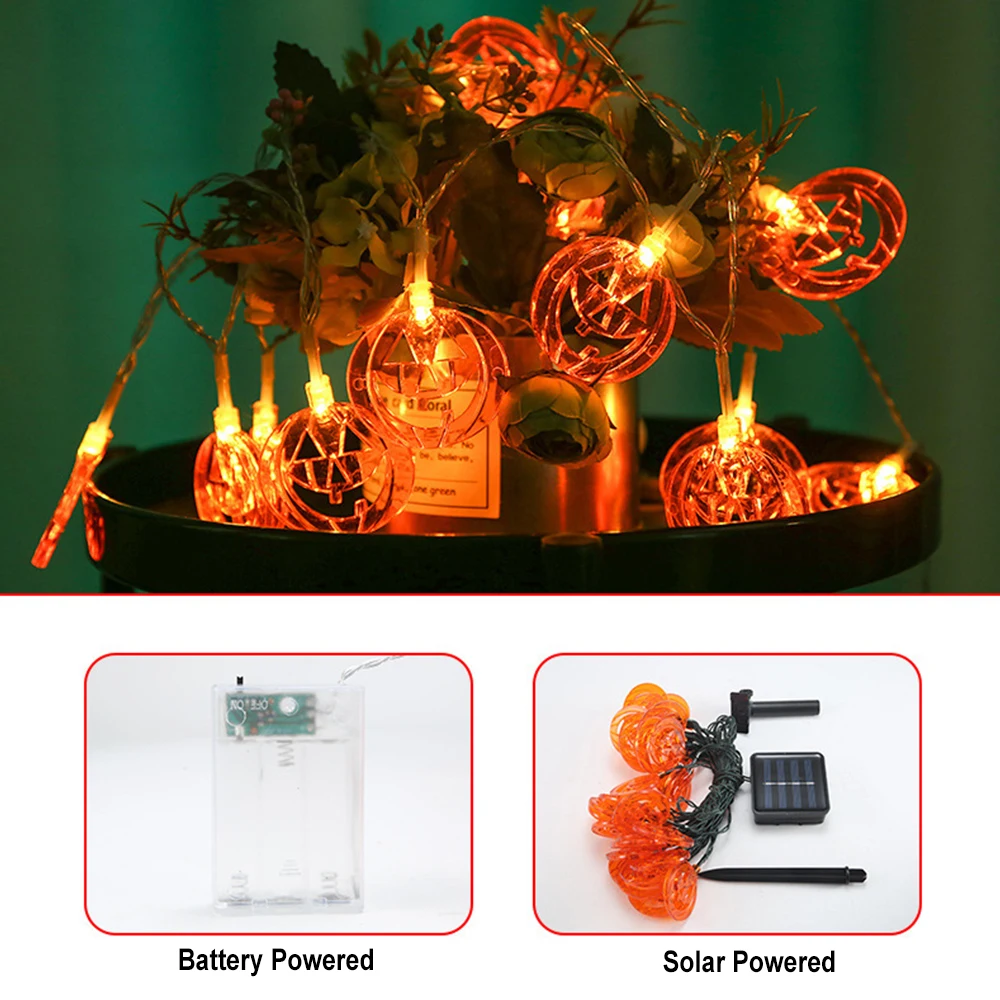 10/40/50leds Battery/Solar Halloween Pumpkin String Lights Decorate Lights for Xmas New Year Home Party Garden Indoor Decor