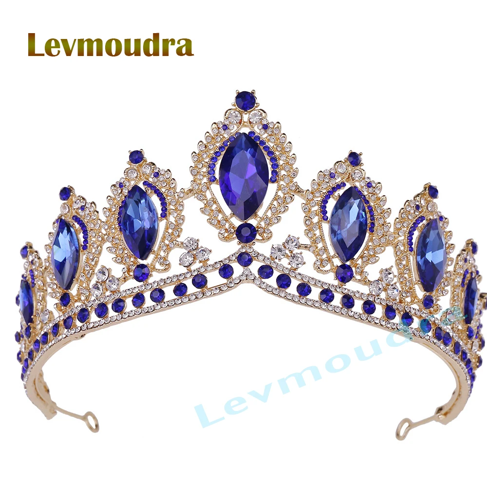 

Levmoudra Crown for Bride Birthday Prom Princess Quince Tiara for Girls Pageant Crown Large Bridal Headpiece