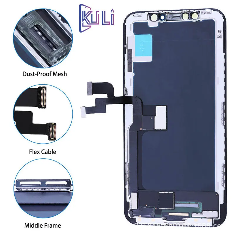 KULI LCD For IPhone X XS XR Screen 11 12 Pro Max Display Replacement Mobile Phone Liquid Crystal Touch Monitor Fit Seamless Kit