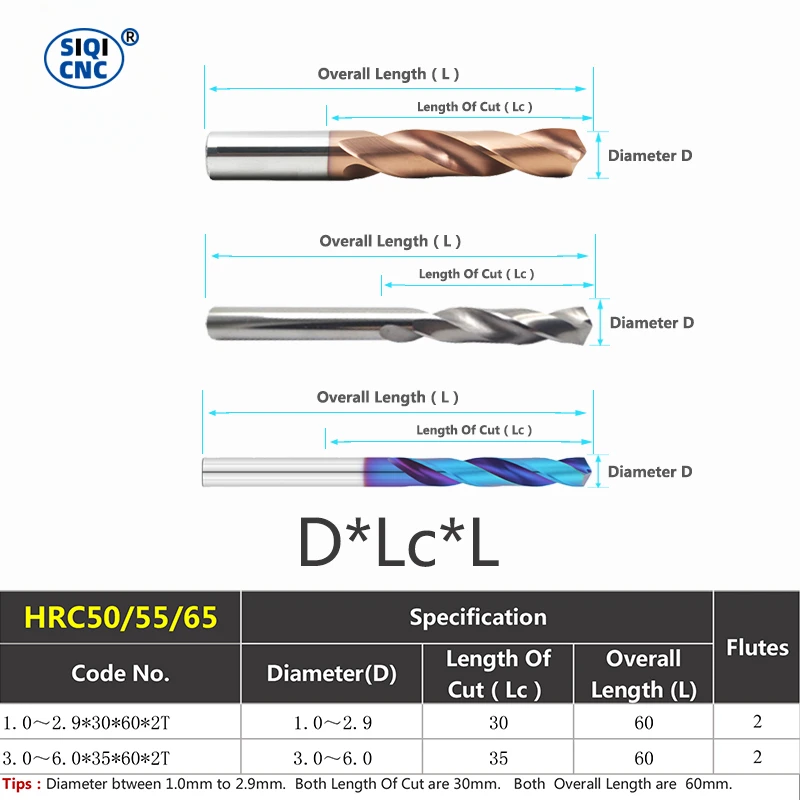 wiertło kręte z węglików spiekanych całkowita długość 60mm stałe bity wolframowe HRC50/55/65 CNC prosty uchwyt otwór wiertniczy do metalu żelazna