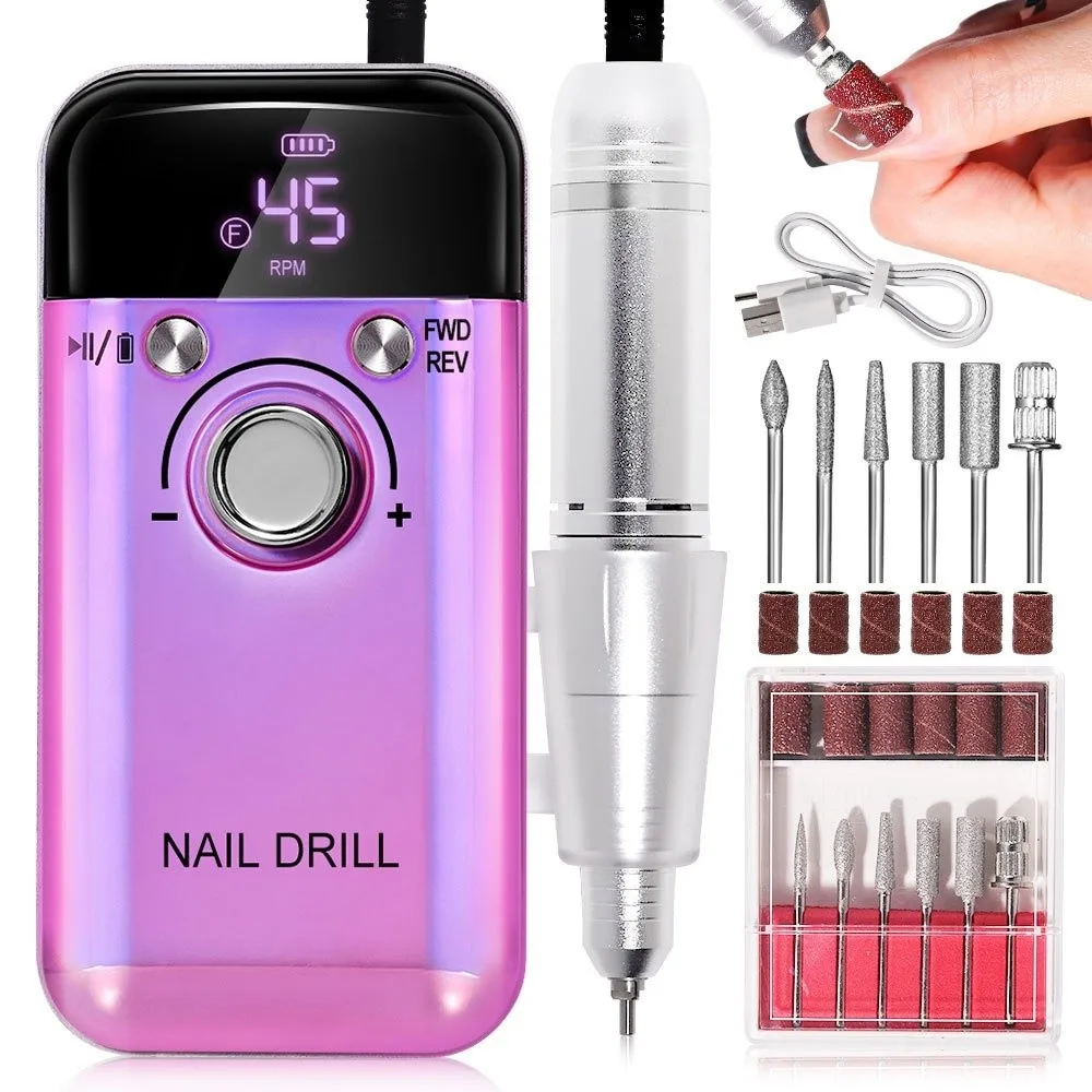 

New Professional Electric Nail Drill Machine Portable 45000RPM Nail Sander File Rechargeable Low Noise Manicure Salon Tool