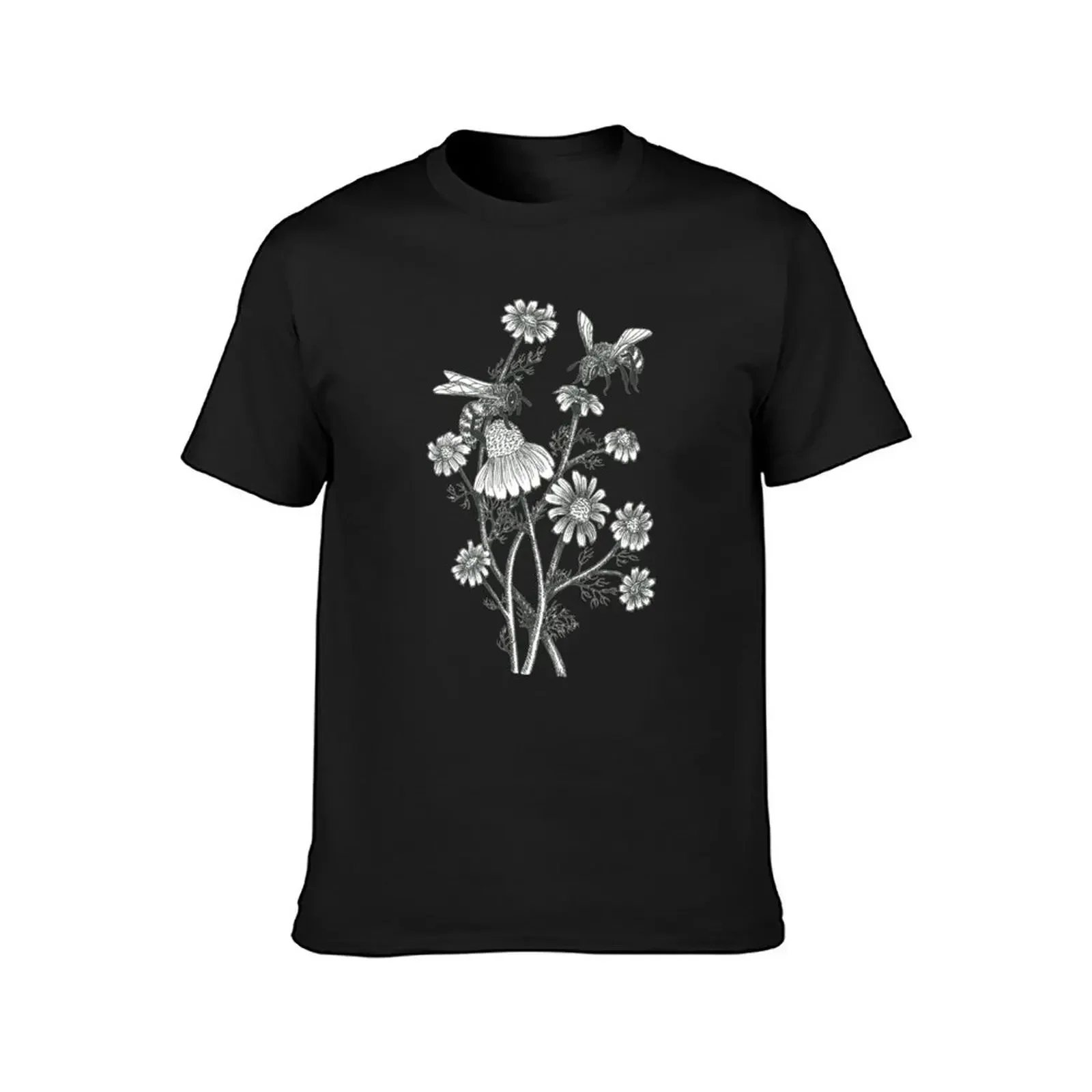 bees and chamomile on honey background T-Shirt Short sleeve tee anime stuff mens graphic t-shirts