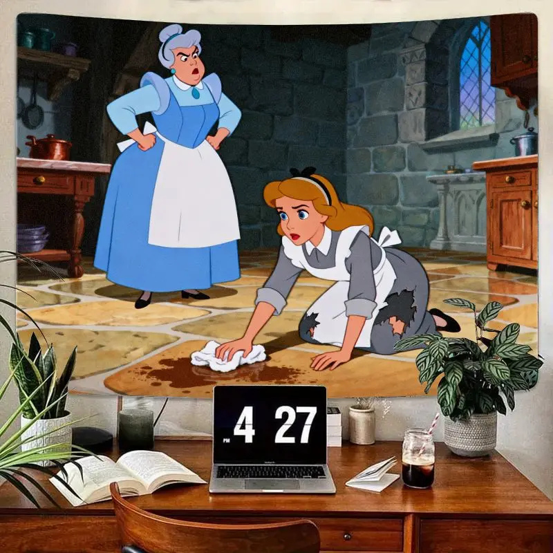 

1 шт., гобелен Disney «Попелюшка и злой мачеха», классический мультяшный сказочный настенный художественный декор, полиэстер, подарок для спальни, гостиной