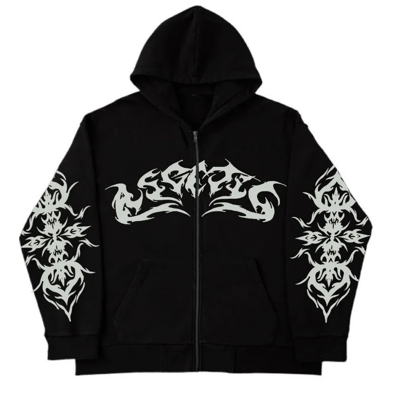 

Retro Y2K Autumn Hoodie Street Style Printed Personalized Patterns Long Sleeve Unisex Zip up Hooded Cardigan US size