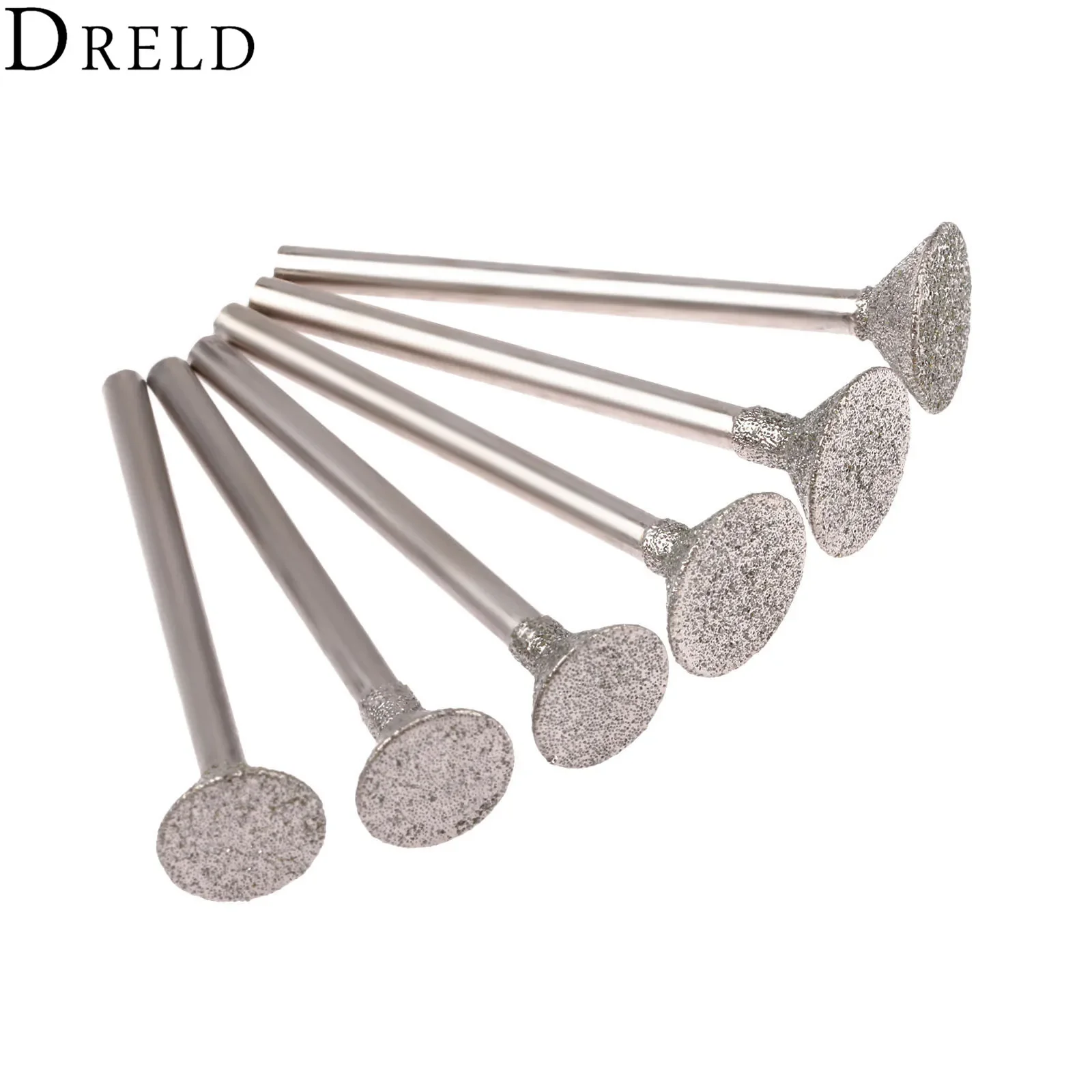 DRELD-Cabezal de pulido de diamante para taladro Dremel, brocas de 3mm, vástago, Jade, piedra, tallado, herramienta de grabado, 6 piezas
