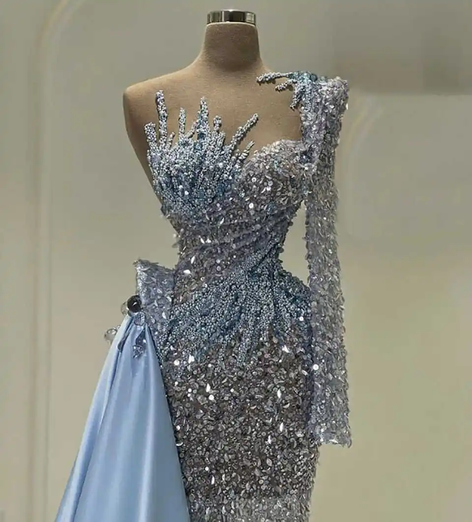 Stylish Mermaid Prom Dress Beading Pearls Sequins Evening Dresses with Detachable Train Party Dress Formal Occasion Customized image 3