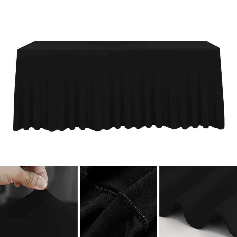 Spandex Rectangle Table Skirts 4/5/6/8ft Fitted Table Cover Wrinkle Resistant Cloth for Hotel Wedding Anniversary Party Decor
