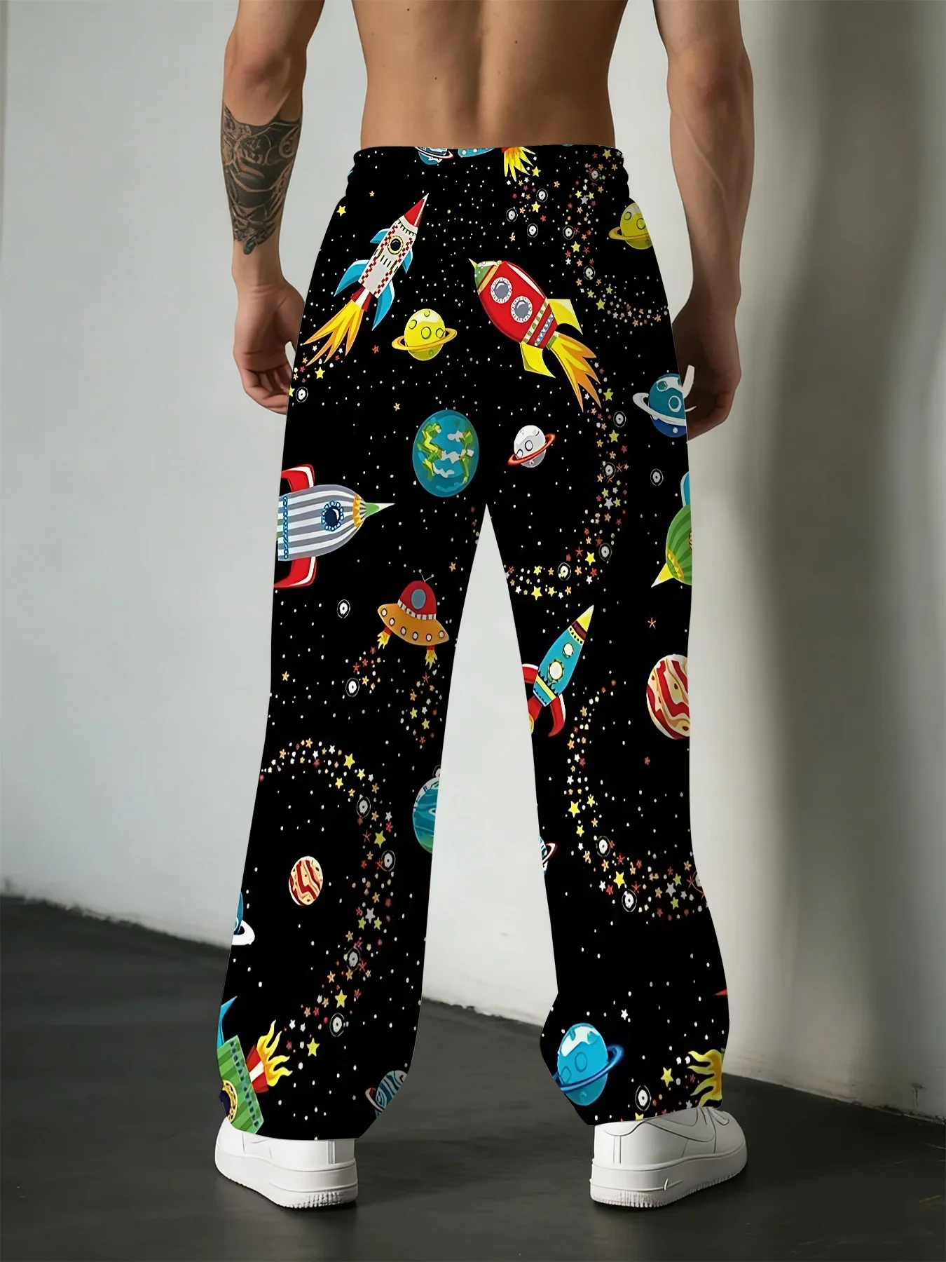 Unisex Summer Space Rocket & Planet 3D Printed Casual Pants Quick Drying Breathable Elastic Waist Loose Fit Trousers for Kids