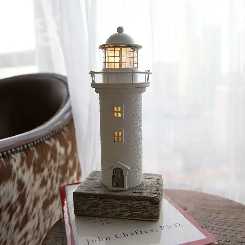 Retro PVC Lighthouse Decor with Light Rustic Small Nightlight Ocean Themed Lighthouse Decoration Nostalgic Creative Craftarts
