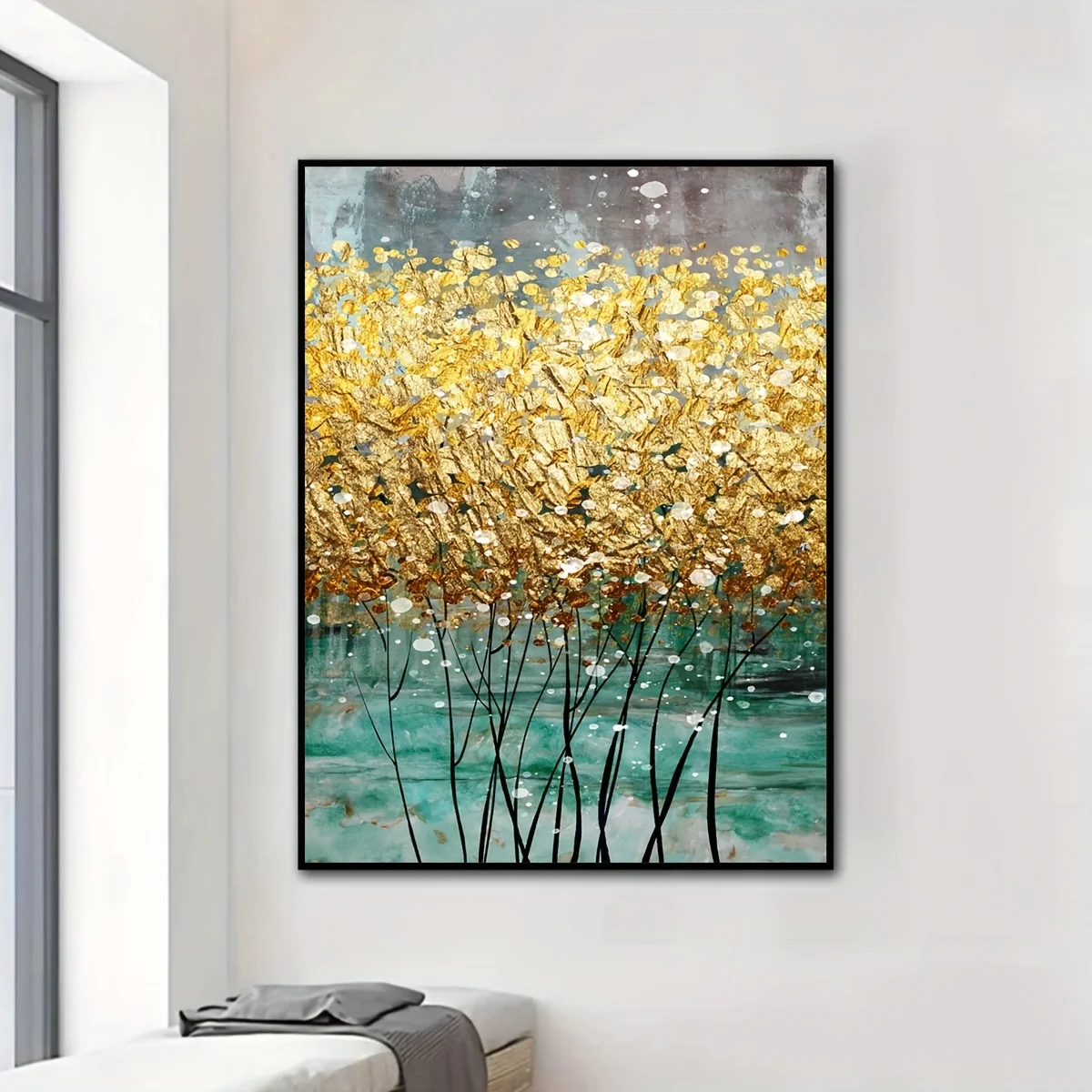 No Framed  Canvas Poster, Abstract Golden Branches & Leaves Painting, Canvas Wall Art, Artwork Wall Painting For Birthday Gift,