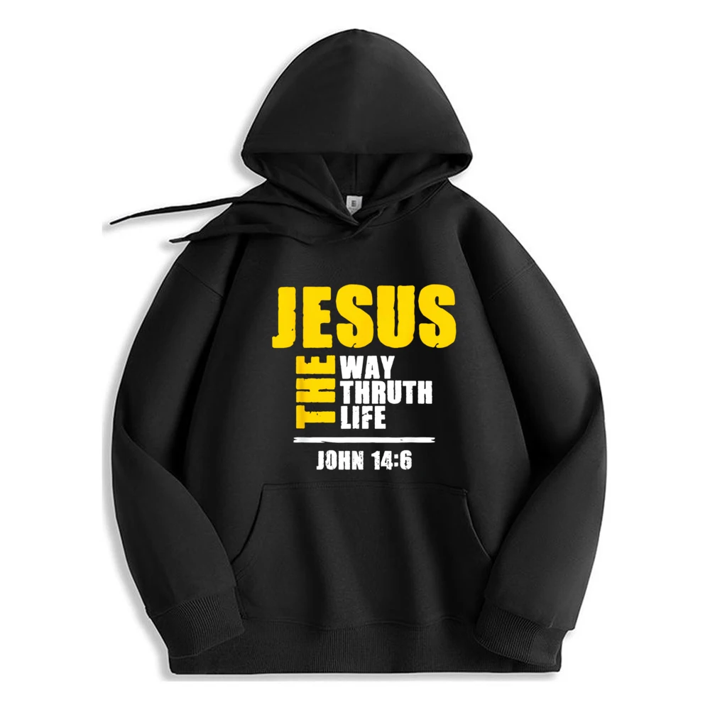 

Jesus The Way The Truth The Life Letter Hoodie Fashion Pullover Comfortable Men's Polyester Fiber Long Sleeve