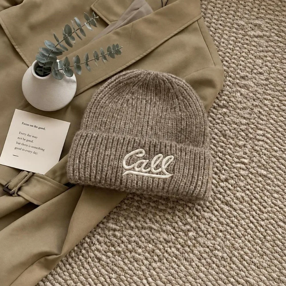Polyester Knitted Beanie Hat Stretchable Fit Unisex Letter Embroidered Beanie 54cm to 62cm Head Circumference Casual Beanie Hat