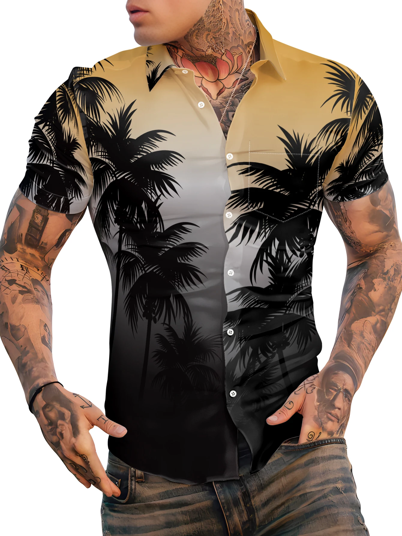 Men's Hawaiian Shirts, Summer Beach Casual Short Sleeve Button Down Shirts, Tropical Holiday Beach Shirts with Pocket