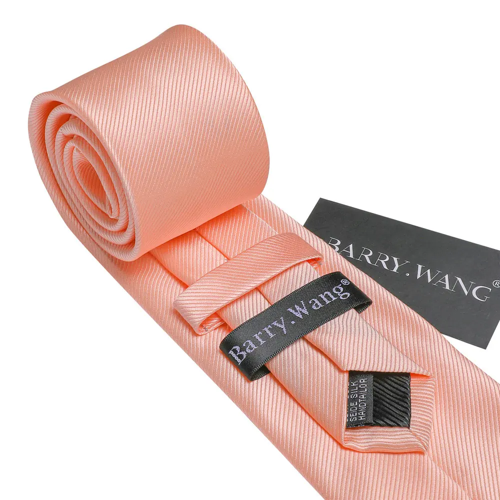 Exquisite Coral Pink Silk Ties For Men Luxury Brand Solid Necktie Sets Groom Wedding Business Party Gifts Barry.Wang LN-6483