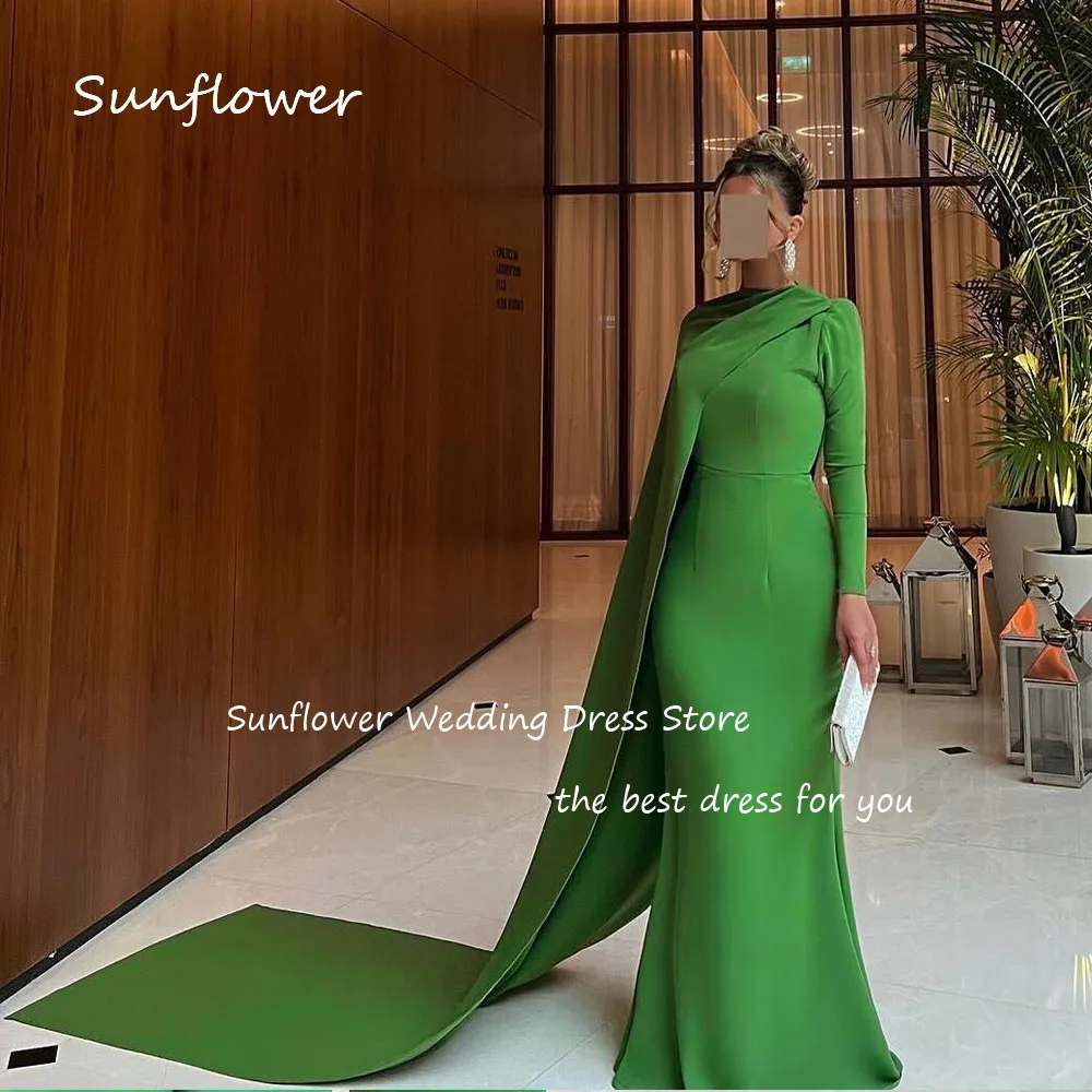 Sunflower Simple Green O-Neck Mermaid Prom dress 2024 Slim Crepe Ocassion Gown Floor-Length Formal Evening Dress