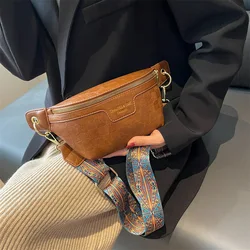 Fashion Retro Waist Bag Women PU Crossbody Bag Chest Bag Banana Bag for Women Waist Packs Large Capacity Fanny Pack for Women