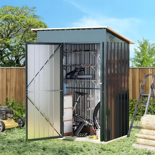 Vertical Outdoor Steel Storage Shed, 5 x 3 ft | Single Lockable doors; ideal for storing outdoor garden supplies