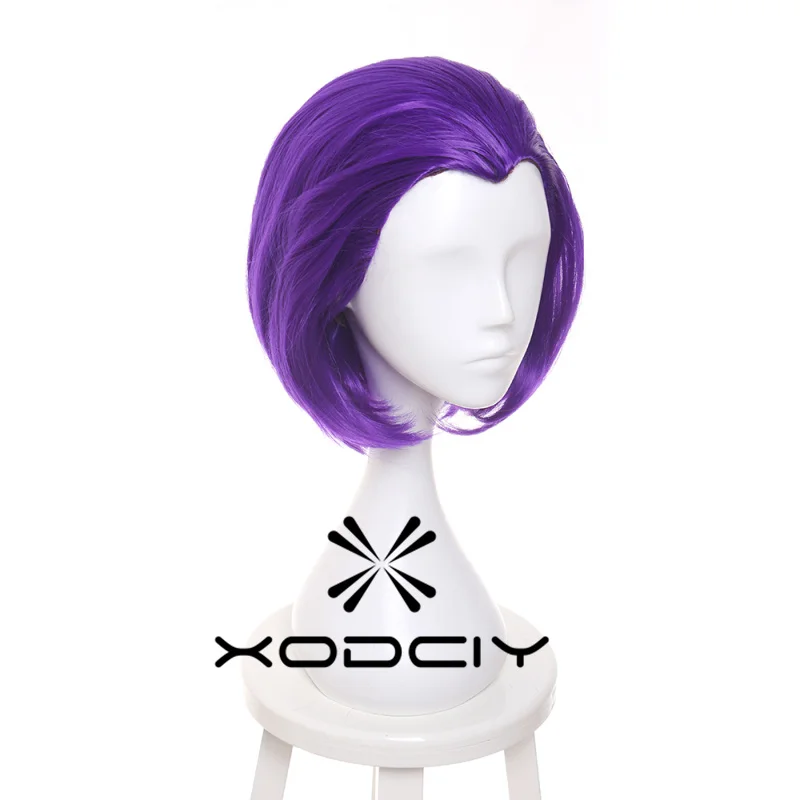 Mulheres corvo super-herói roxo curto bob peruca reta com pico da viúva cabelo sintético peruca cosplay para festa de fantasia de halloween