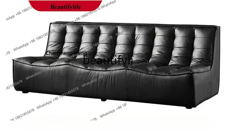 z183  Nordic retro oil wax leather leather sofa living room without armrests Italian light luxury three people