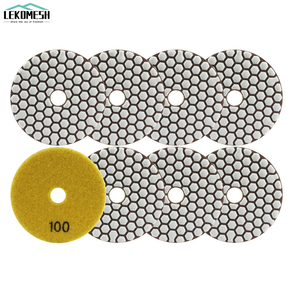 LEKOMESH 8pcs #100  Diamond Dry Polishing Pads Granite Marble Sanding Disc Ceramic Stone 100mm/4'' Polisher Grinding Plate