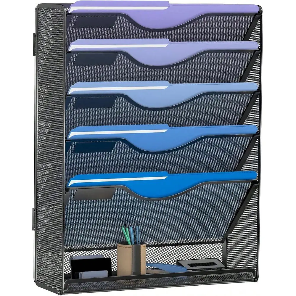 

Tier Hanging File Organizer, Mesh Wall File Holder Paper Folder Rack With Bottom Flat Tray For Office Home, Black,24329205