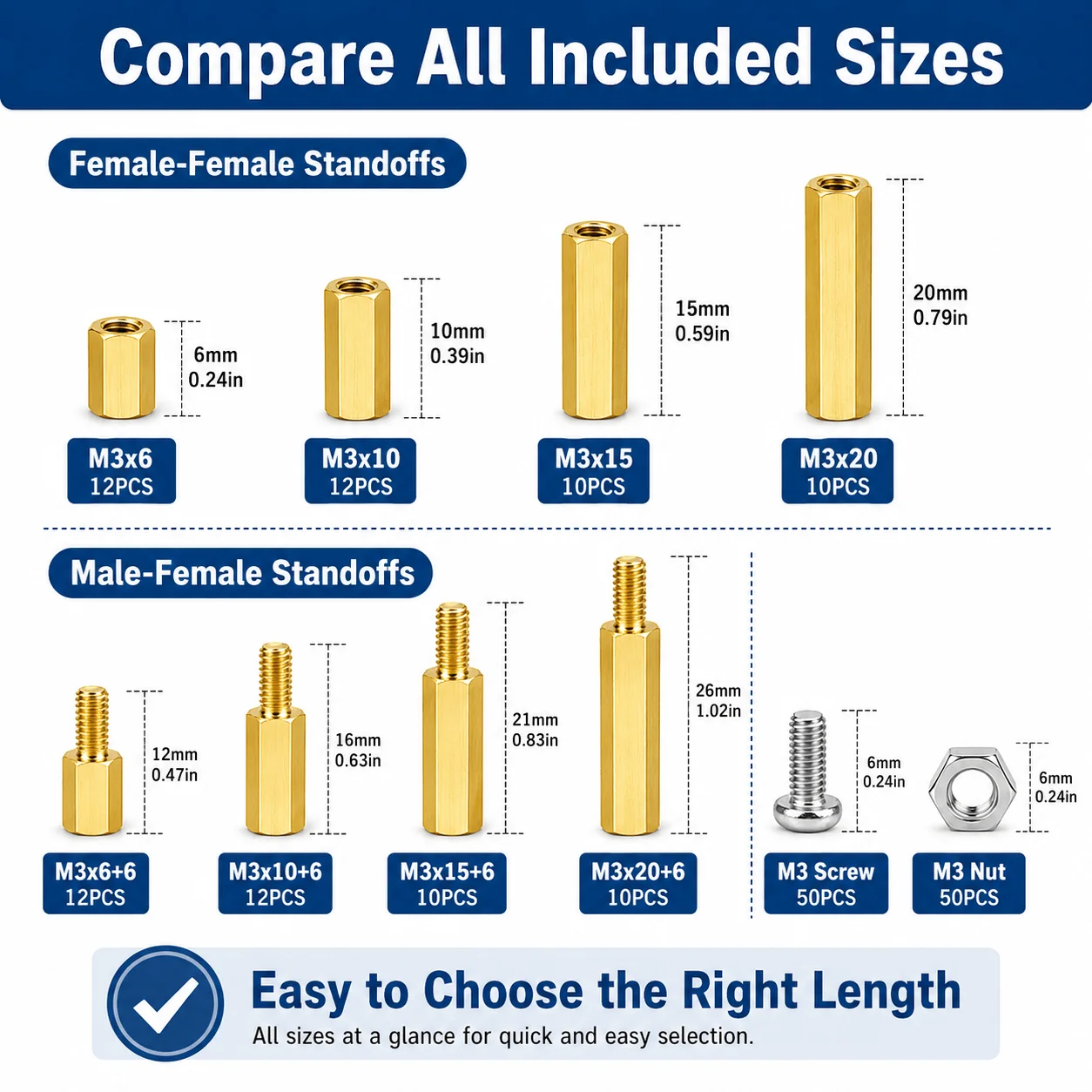 GOSUNDA 176/186/216/336Pcs M3 Main Board Bracket Screw Kit Hexagonal Male Female Brass Gasket Bracket For DIY Computer Assembly
