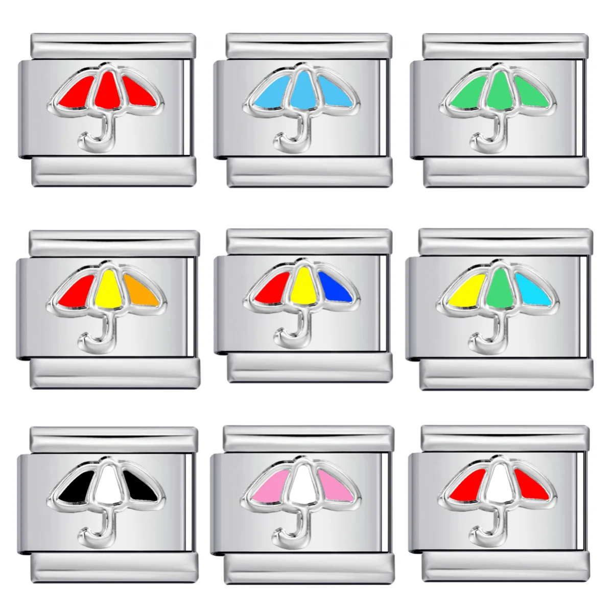 Minimalist 9mm Italian Charms Umbrella Weather Enamel Modular Links Stainless Steel DIY Personalized Bracelet Jewelry Gift Deco