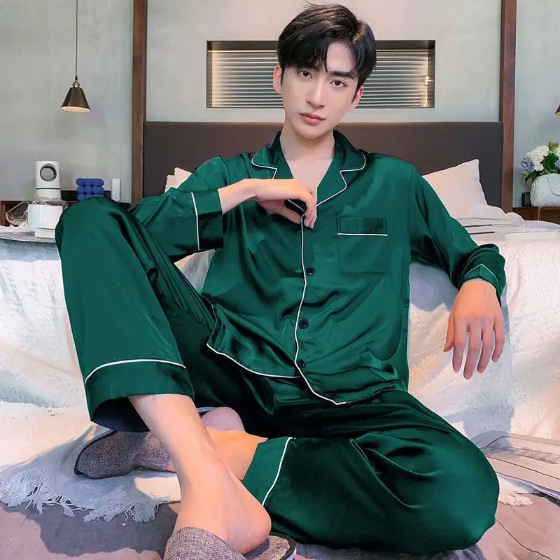 Men Fashion Button Pyjamas Sets Men Long Sleeve Solid Casual Sleepwear Pajamas Set Men Soft and Comefortable Nightwear Suit