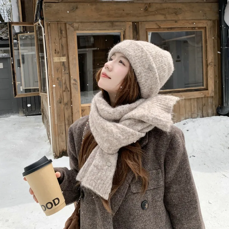 جديد محبوك قبعة وشاح قطعتين مجموعة للنساء الشتاء الدفء في الهواء الطلق ركوب الدراجات حماية الأذن قبعات منسوجة للنساء