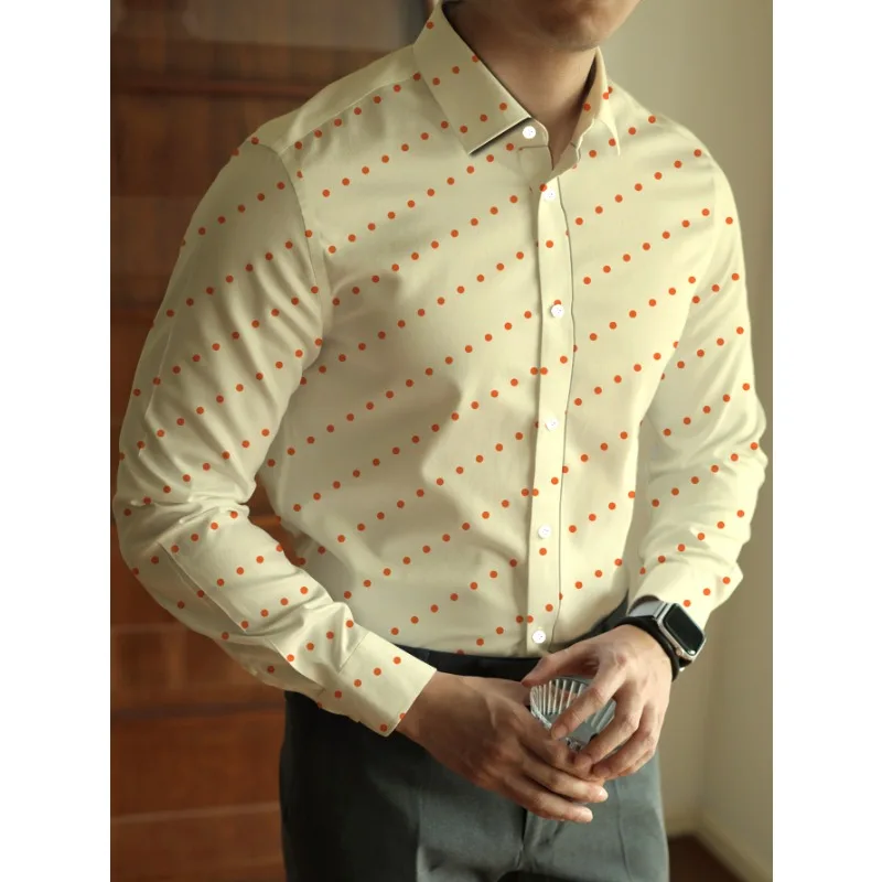 Camisa elegante de manga comprida para homens, fibra elástica com estampa floral tropical, ajuste regular, design de fecho, conforto durante todo o ano e d