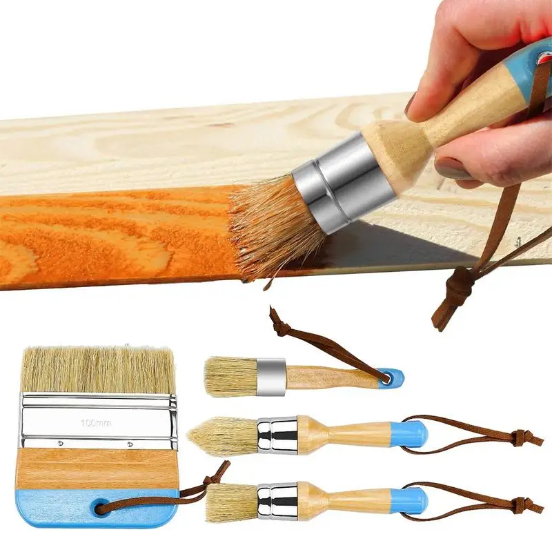 Ensemble de pinceaux à manche ergonomique pour la décoration intérieure, pinceaux d'avertissement de craie, outil de peinture de bricolage, poils de cailloux, projets en bois, 4 pièces