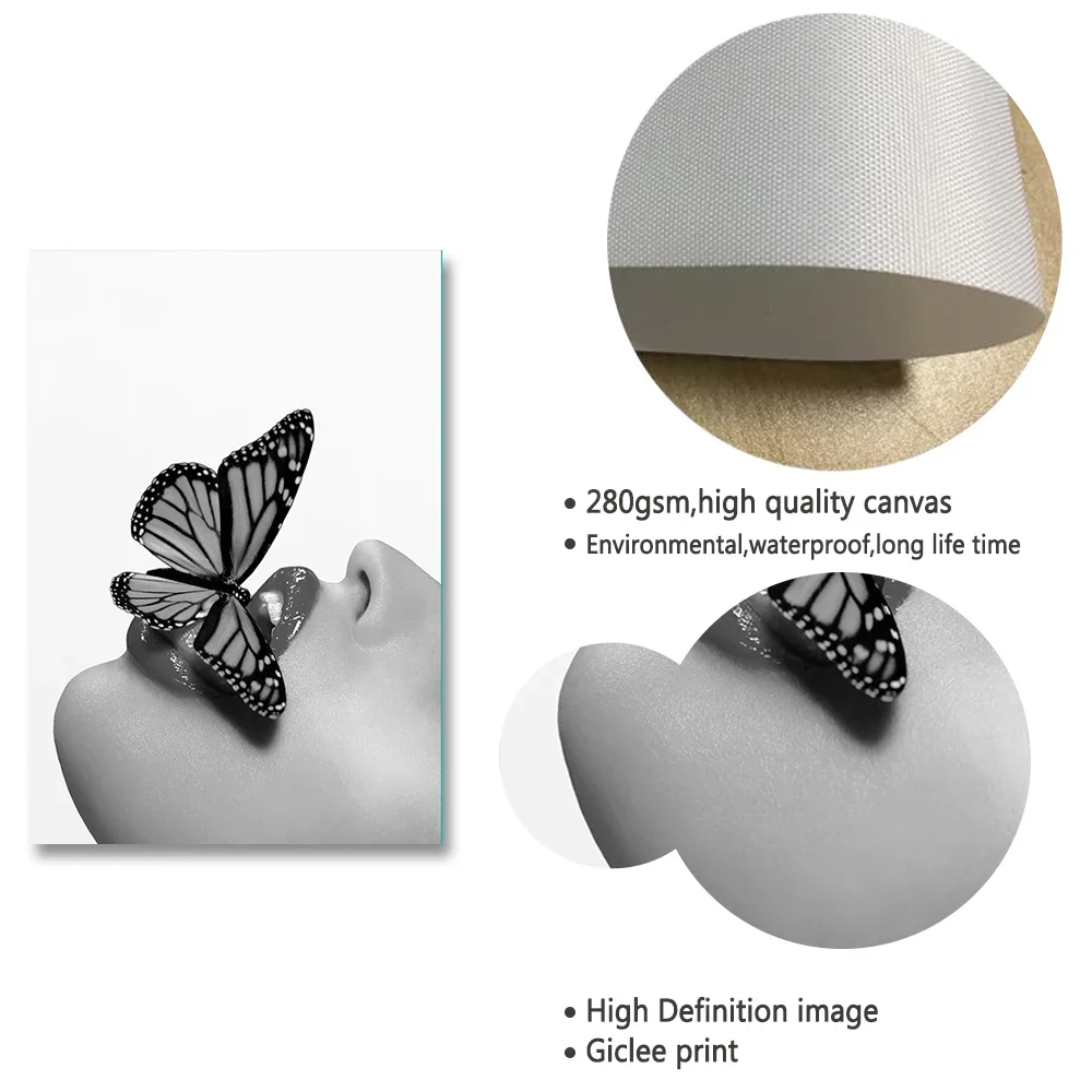 Woman Butterfly Picture Fashion Coco Quotes Girl Wall Art Nordic Posters and Prints Canvas Painting for Living Room Modern Decor
