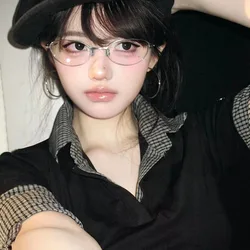 Korea Retro Alloy Anti-Blue Glasses Frame Women INS No Makeup Plain Glasses Men Decorative Computer Glasses