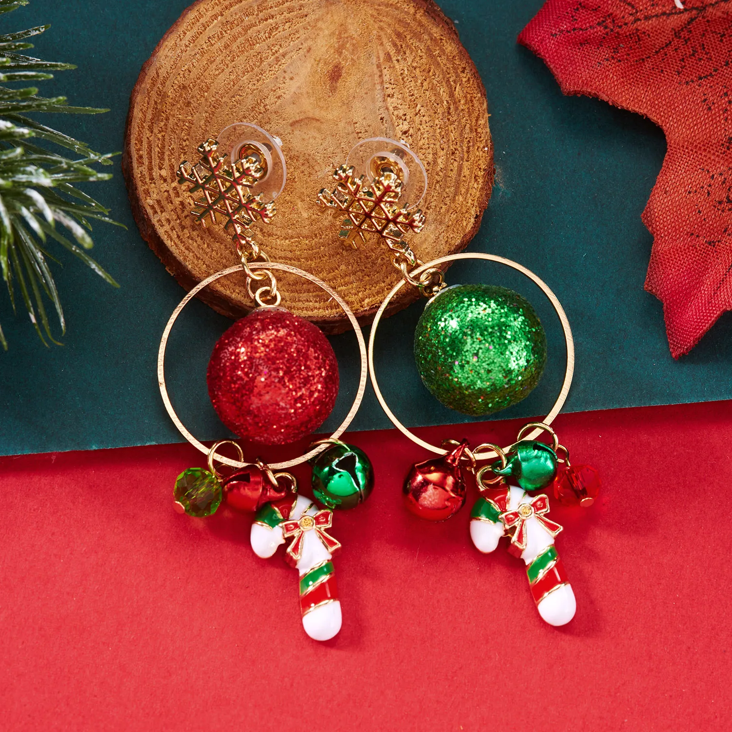 Frohe Weihnachten Perlenblumen-Stern-Glocken-Ohrringe mit Langen Quasten für Damen, Glänzende Kristall-Zirkon-Schneeflocken-Ohrringe Schmuck – Detail 4