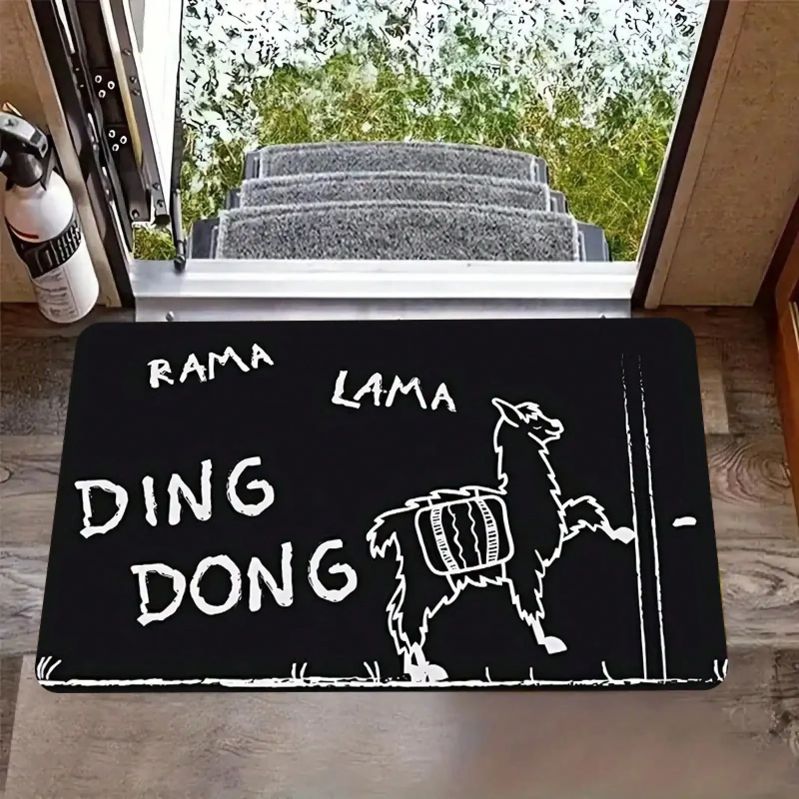1pc Humorous Alpaca Knocking Door | Polyester, 1-Inch Thick Bonded Pile, Washable, Non-Shedding, Durable Entryways, Hallways, Living Rooms, Bedrooms, Study