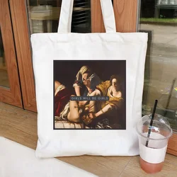 Vintage Girls Will Be Girls Witch Women Tote Bag Judith Beheading Holofernes Canvas Tote Halloween Women Witch Shopping Bag