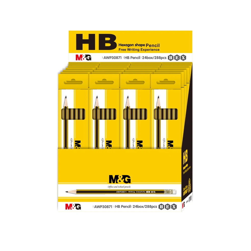 M&G Hexagonal Wooden Pencil HB With Eraser Economical Pencil