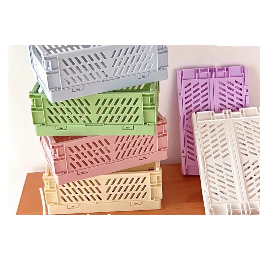 

6 Pack Mini Plastic Storage Collapsible Crate Organizer Basket Bin for Organizing Desk Drawer Shelf for Home Kitchen Bedroom Ba