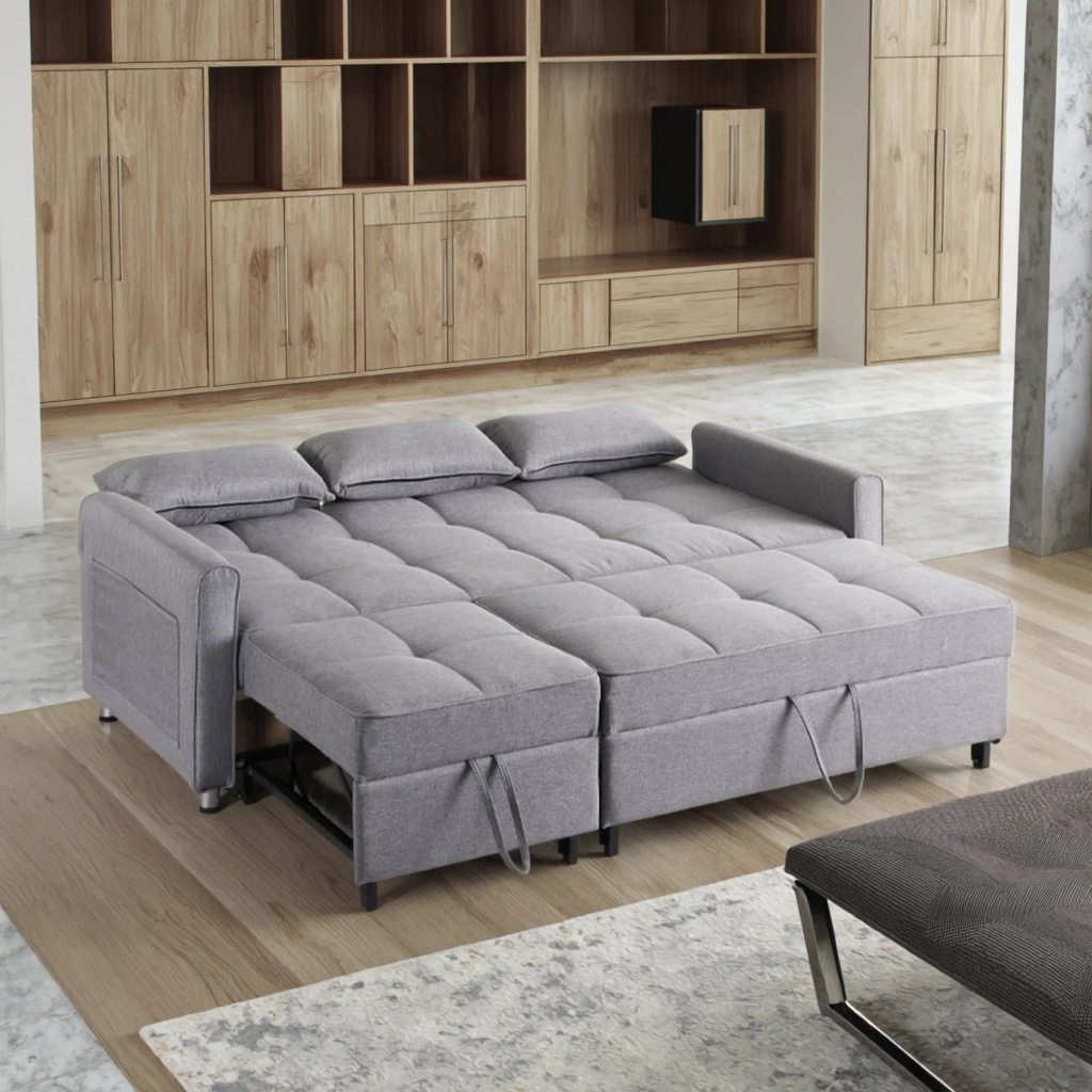 Modern Simple Style Rectangle Shape Fabric Folding Lazy Sofa Bed Extendable Multi-Functional Chesterfield Modular Living Room