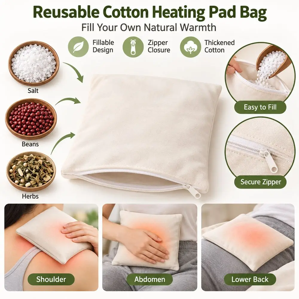 New Cotton Heating Pad Bag Thickened Fabric Reusable Heat Pack Bag Portable Zipper Closure DIY Heat Pack Making Home Warming Use