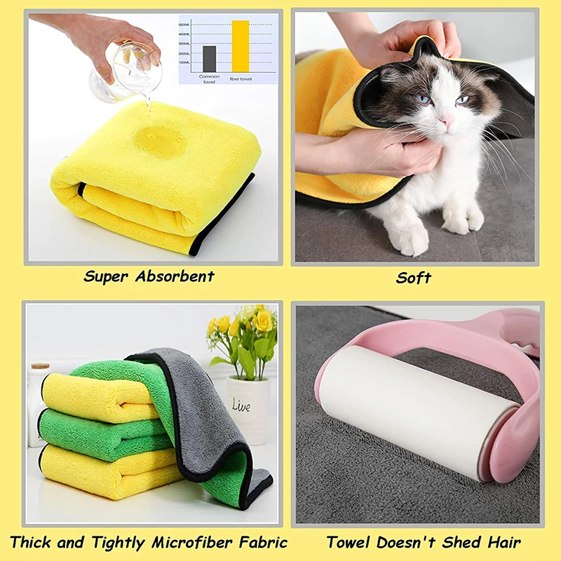 Quick-drying Dog Cat Towels Soft Fiber Dogs Towels Super Absorbent Pet Bath Towel Bathrobe Cleaning Washcloth Dog Accessories